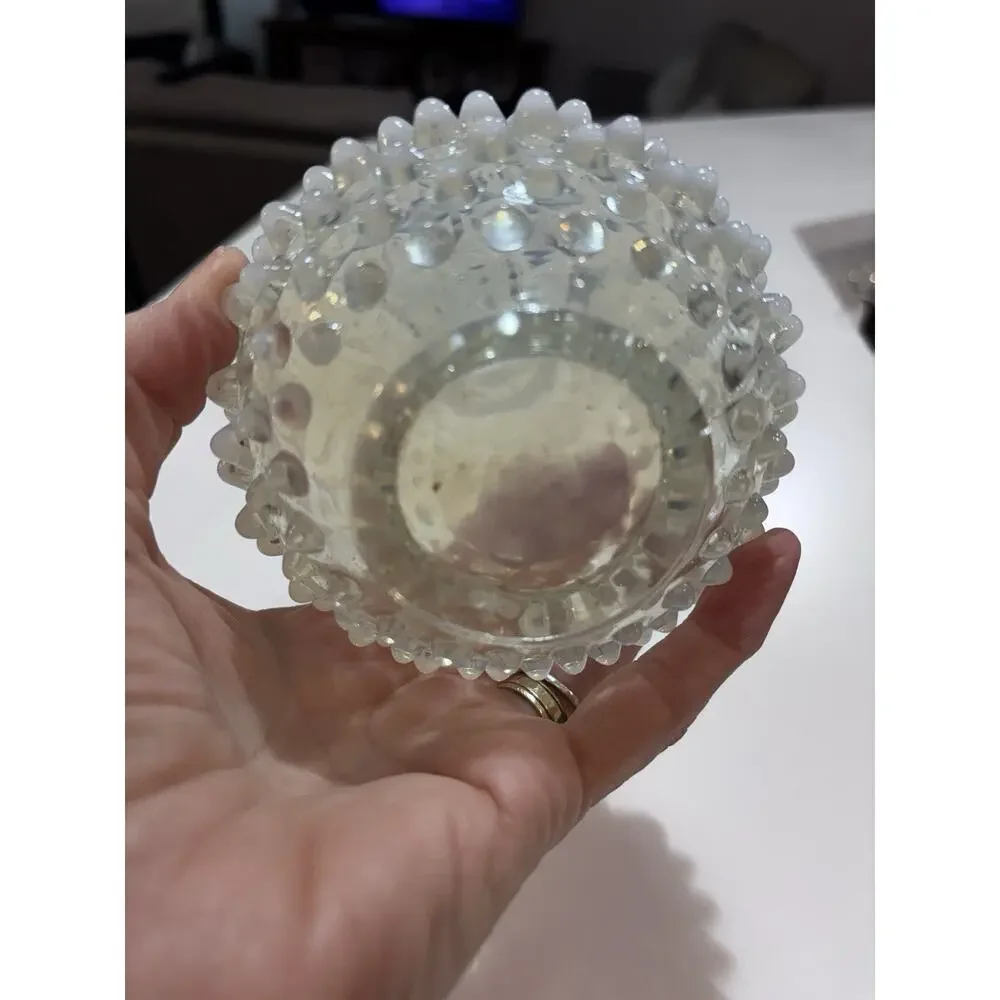 Fenton Moonstone Opalescent Hobnail Glass Collectible Bottle Bud Vase Jar 4.75